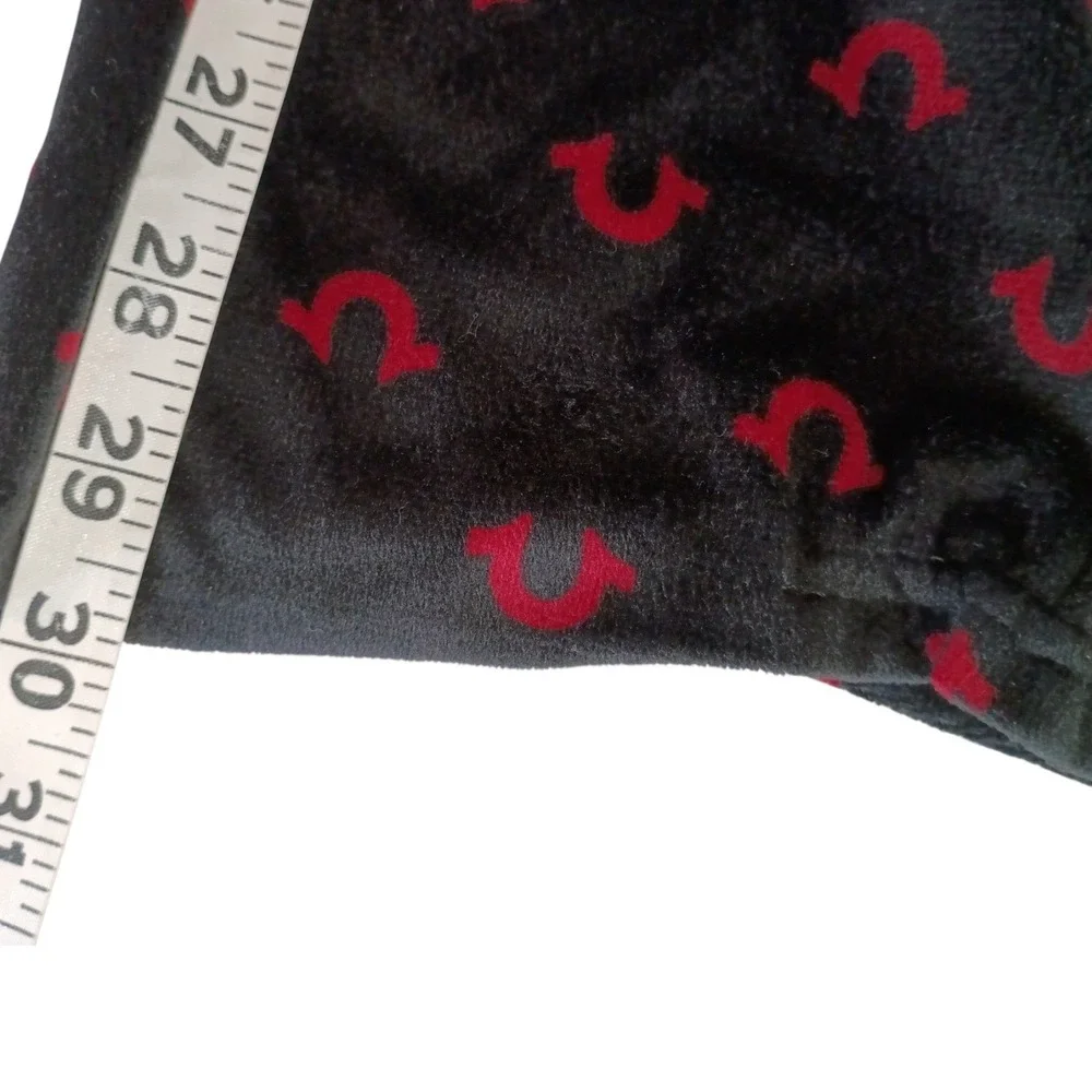 True Religion Mens Velour Pajama Pants Black Red Horseshoe Monogram Large Lounge